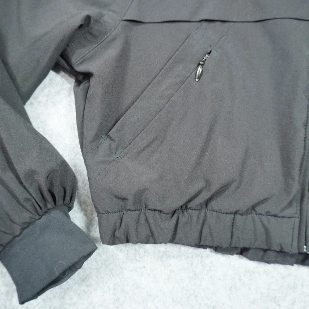 Athleta Girl Size Med Black Full Zip Cropped Bomber Jacket Pleated Back Active